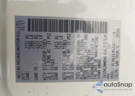 2017 Nissan Pathfinder Sv z USA, uszkodzony, nr VIN 5N1DR2MM0HC667558
